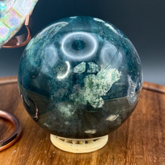 Moss Agate Sphere Druzy Water Grass Quartz Crystal Gardener's Stone - Picture 4 of 7